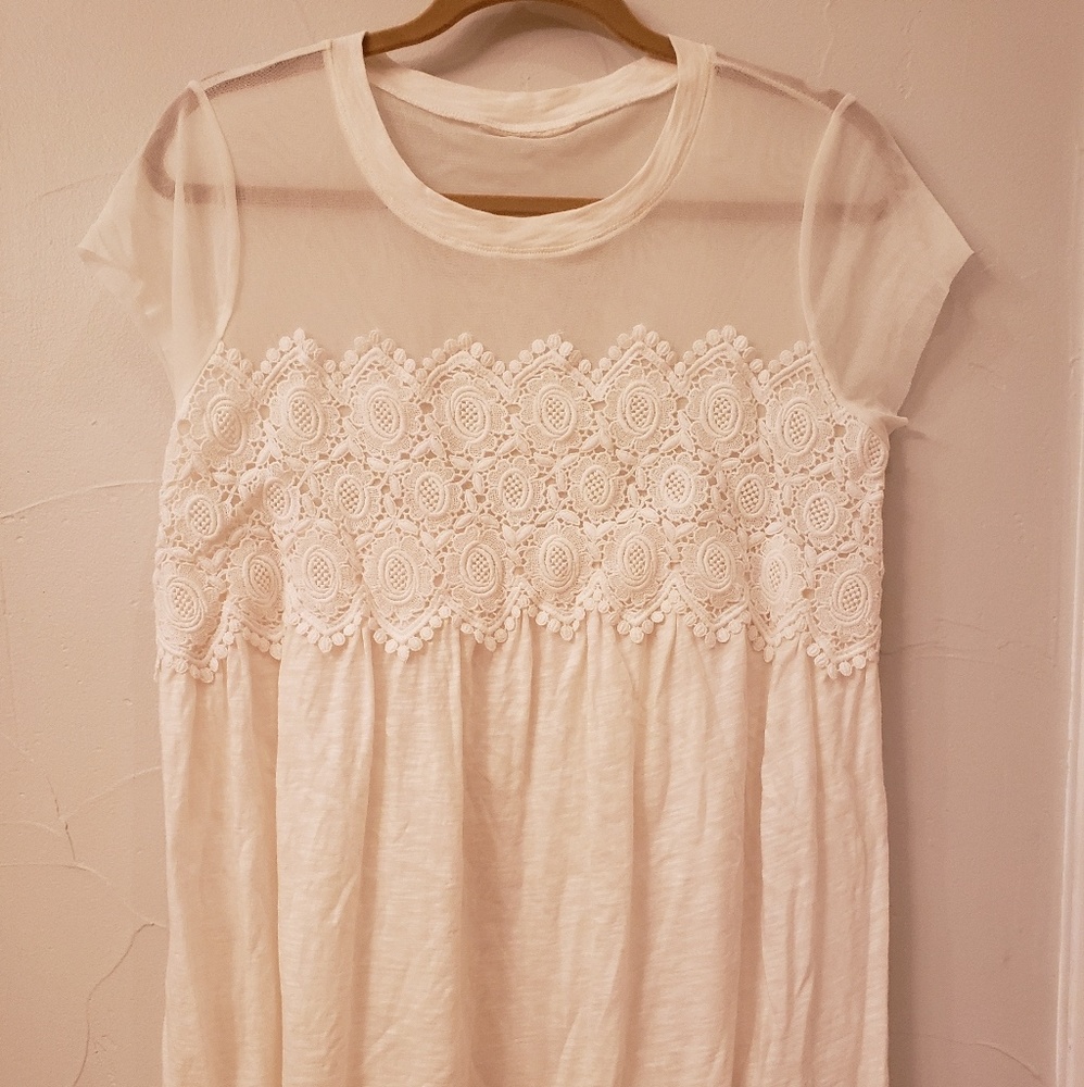 White mesh and crochet maternity blouse